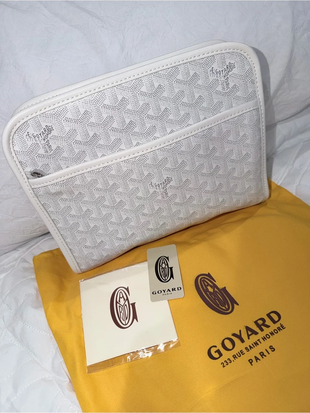 White  Chevron Canvas Pouch with Front Slip Pocket